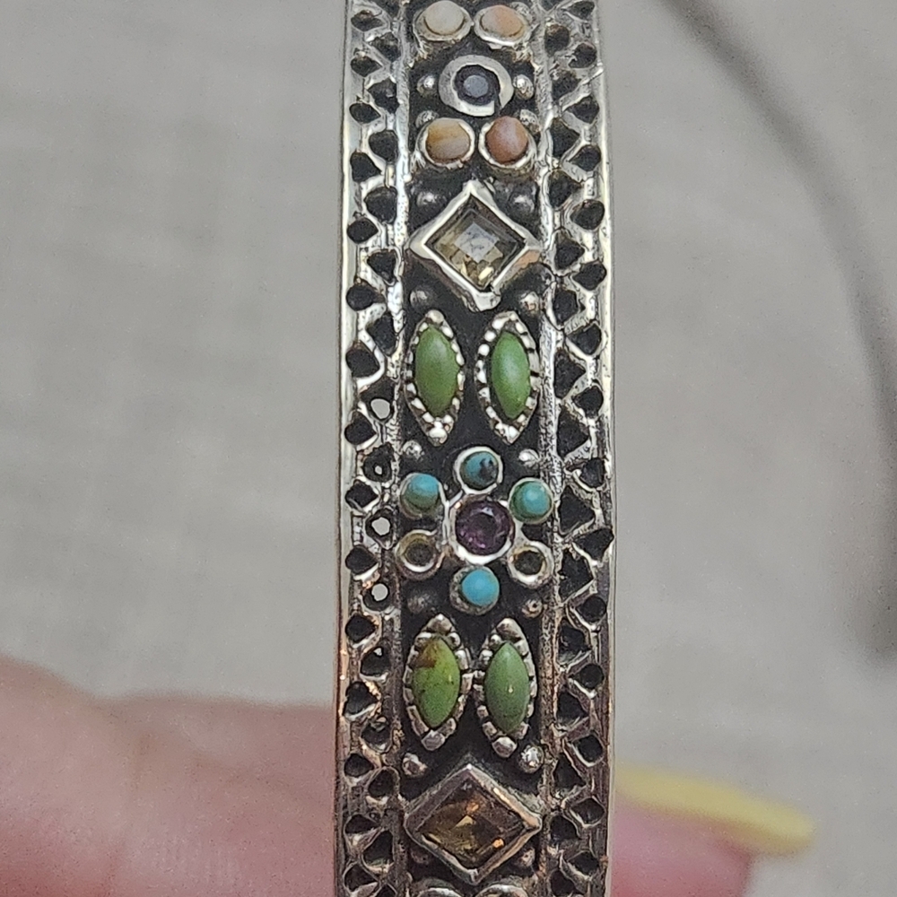 Studio Barse Silver Cuff Bracelet with Intricate Stone Design - Picture 8 of 9